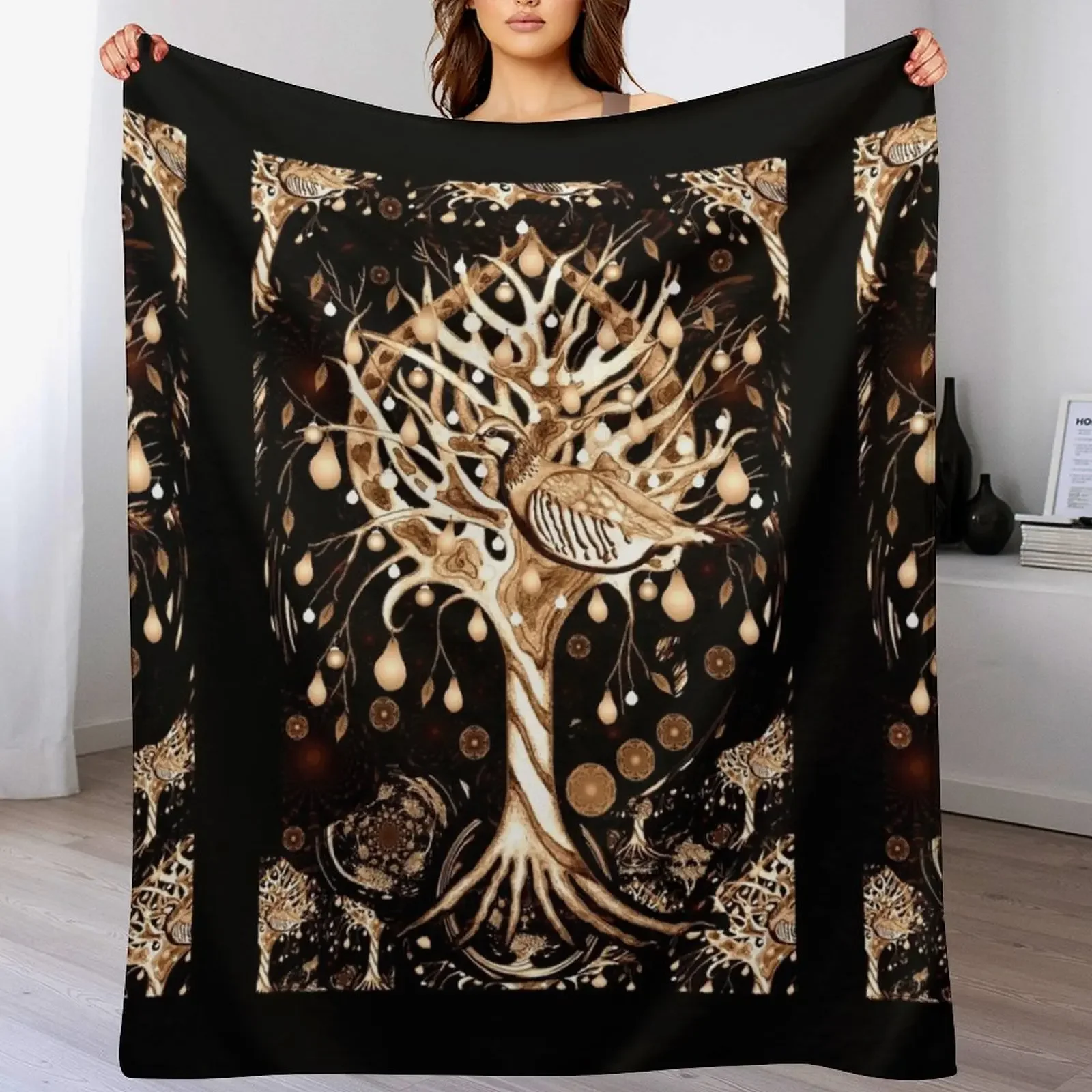 Manta suave con diseño de Perdiz en un árbol de peras (medieval) para aire acondicionado, para oficina y hogar