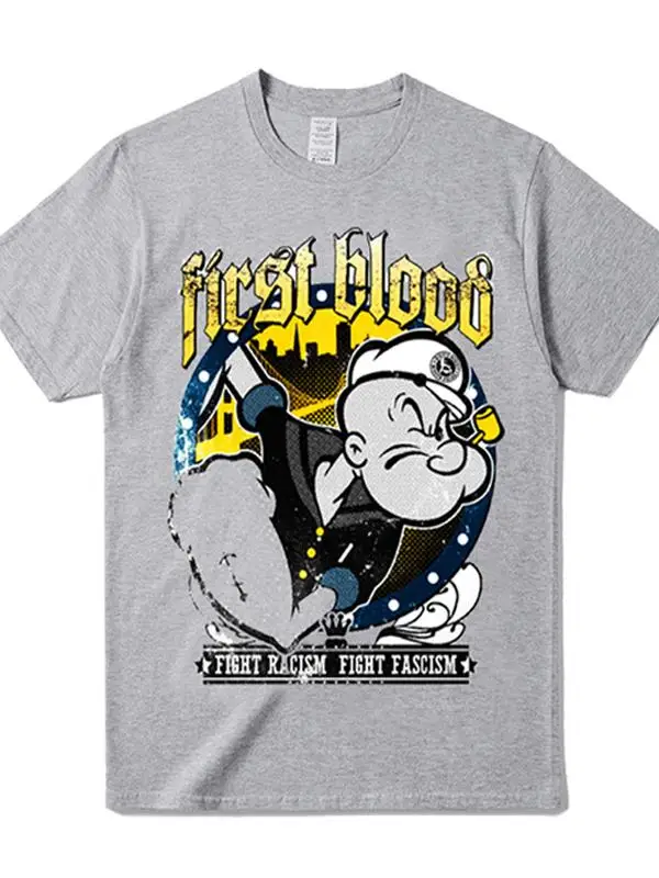Korean Style Couple Matching Short Sleeve Cotton T-Shirt Youth Summer Fashion Cartoon Sailor Man Print Unisex Casual Tee