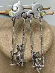 Vintage Silver Color Little Cat Dangle Earrings for Women Girls 2023 New Creative Design Clouds Swing Earring Party Jewelry Gift