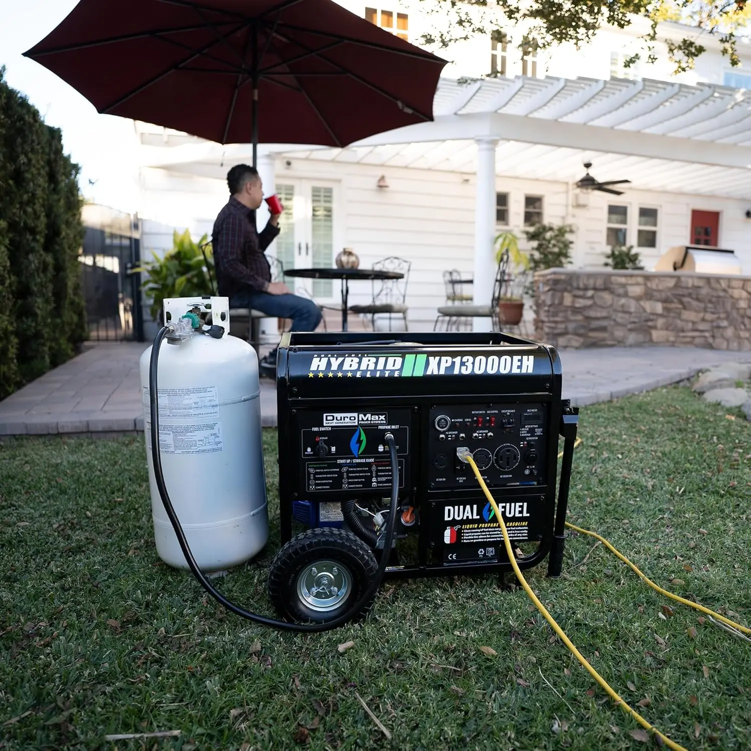 XP13000EH Dual Fuel Portable Generator 13000 Watt Gas or Propane Powered Electric Start-Home Back Up Blue/Gray