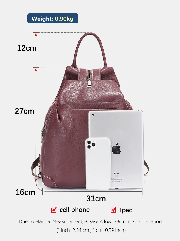 Zency Genuine Leather Women\'s Vintage Backpack High Quality For Travel Work Business Hike Shoulder Anti theft Satchel Rucksack