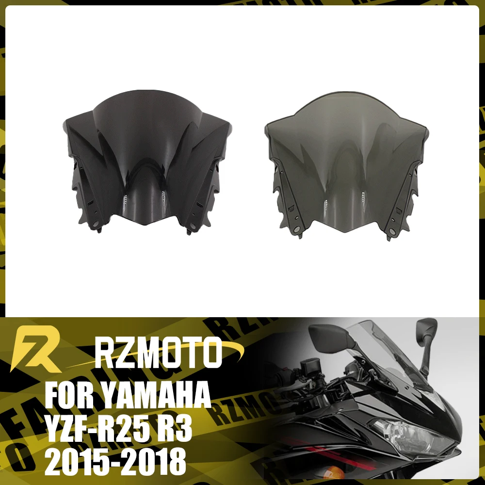 

YZFR25 Motorcycle Accessories Windshield For YAMAHA YZF-R25 R3 2015-2018 2016 2017 Front Double Bubble Wind Deflector Windscreen