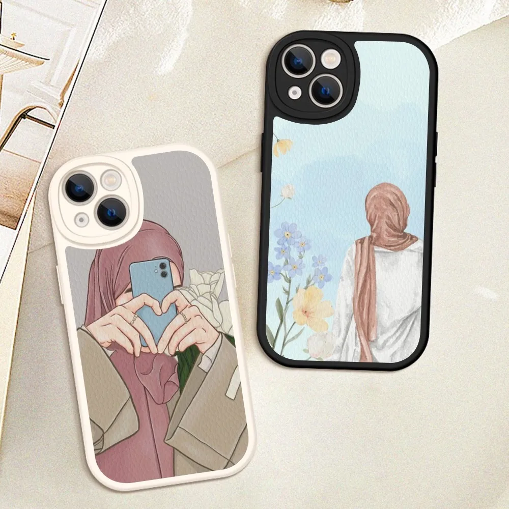 

Muslim Arabic Girl Phone Case Hard Leather For IPhone 16 15 14 13 12 Mini 11 14 Pro Max Xs X Xr 7 8 Plus Fundas