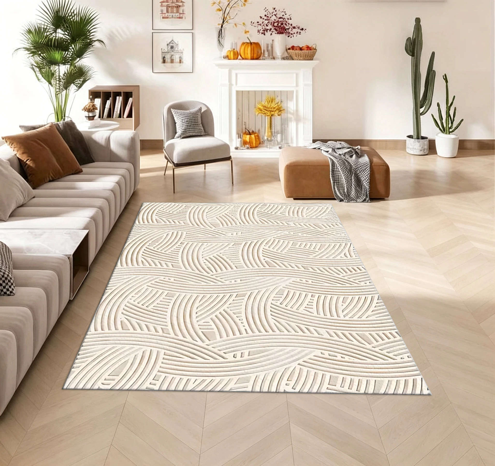3D Carved Geometric Line Carpet Flooring Luxury Soft Large Area Rug for Living Room Villa Home Interior Decor
