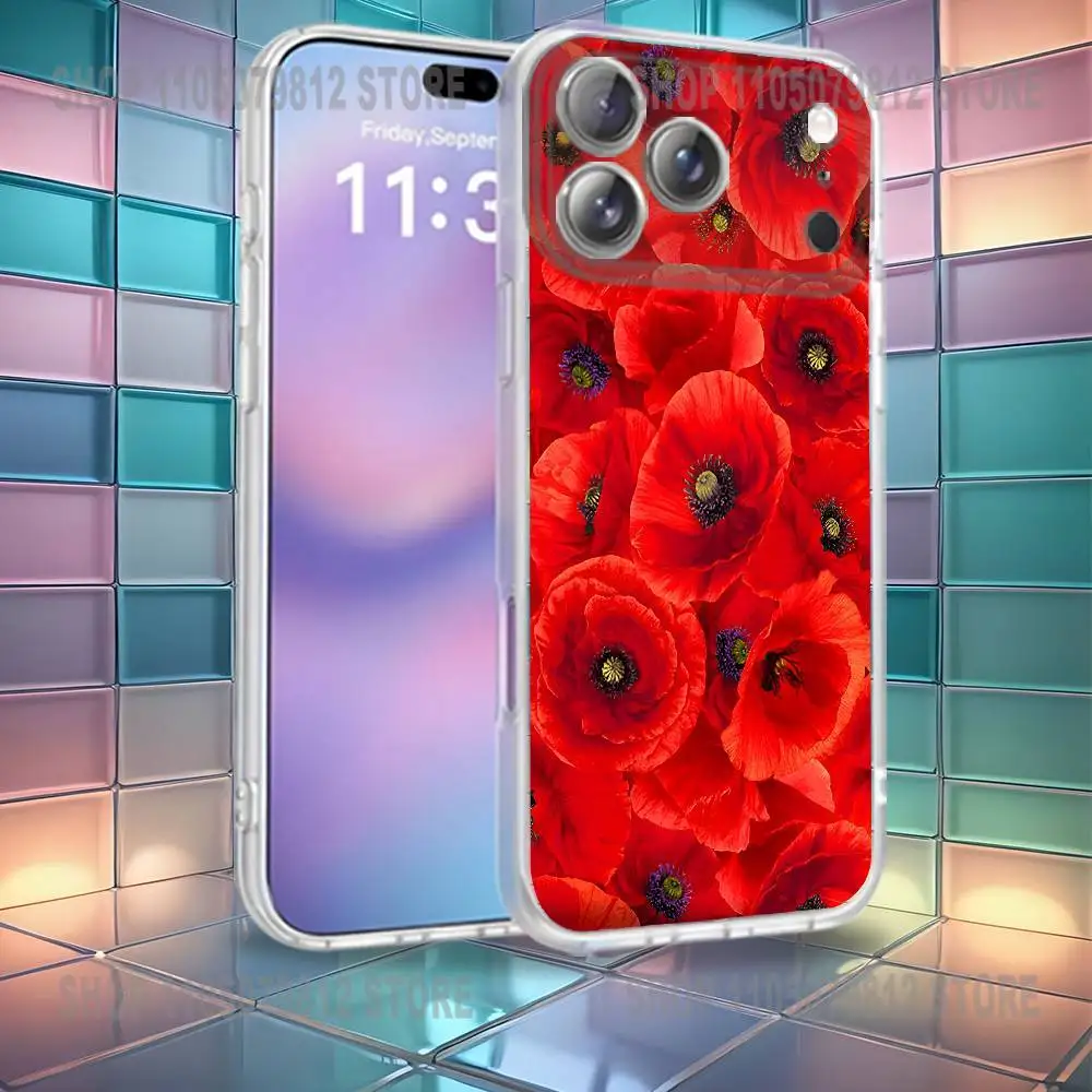 حافظة هاتف Poppy Flower Bloom باللون الأحمر الساخن لهاتف iPhone 16,14,11,17,13,15,12,Air,Plus,Pro,Max,E,Mini Frosted لللاسلكي المغناطيسي #2