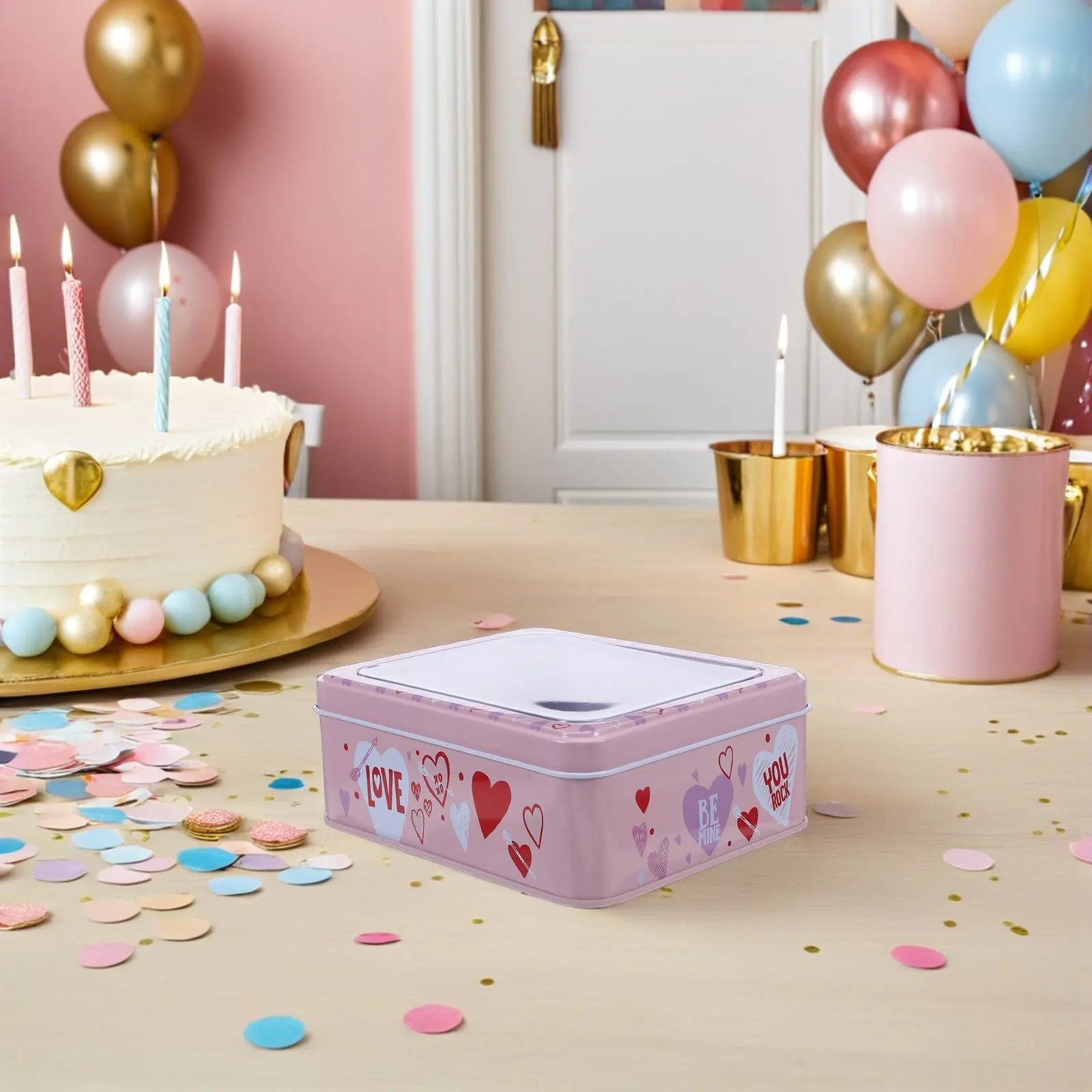 Valentine Day Cookie Tin Box Romantic Tinplate Lid Present Box Holiday Biscuit Container Sweet Candy Storage Metal Festival