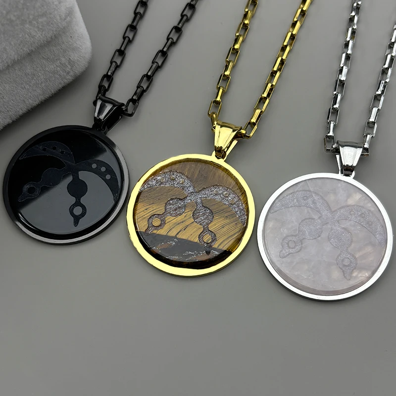 

West African Wisdom AKOFENA Necklaces for Women Men Stainless Steel Gold Color Adinkra Sword of War Natural Stones Jewelry Gift