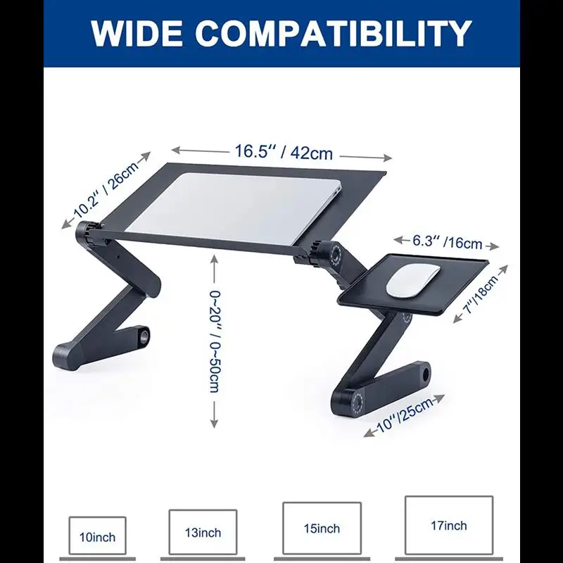 Adjustable Aluminum Laptop Desk Portable Ergonomic TV Bed Lapdesk Tray PC Table Stand Notebook Table Desk Stand With Mouse Pad