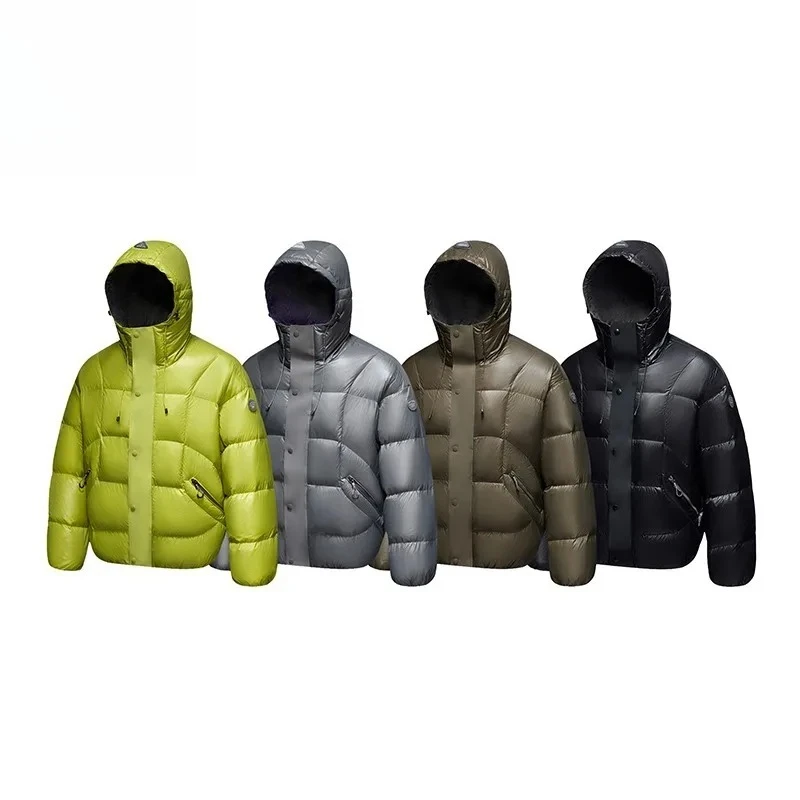 

90% белый утиный пух, однотонная уличная водонепроницаемая короткая парка с капюшоном, пальто 2025 года, легкий мужской пуховик