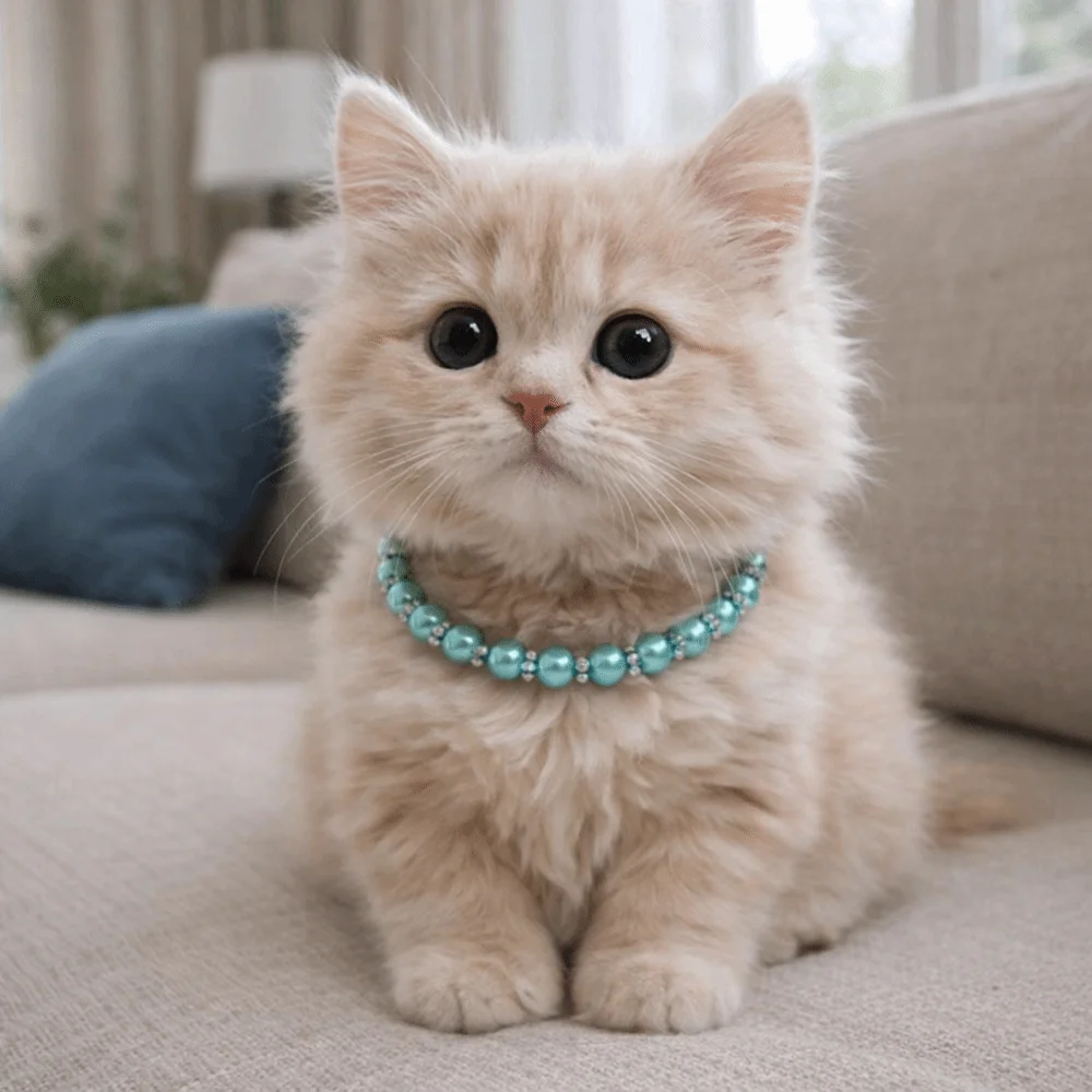 Adjustable Pet Pearl Necklace Bling Simulated Pearl Cat Bead Collar Elegant Bow Knot Ribbon Pet Simulated Pearl Collar