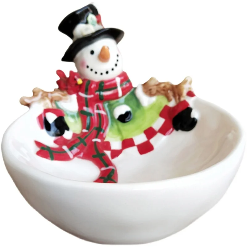 

Pure hand-painted ceramic snowman candy decorative bowl storage bowl