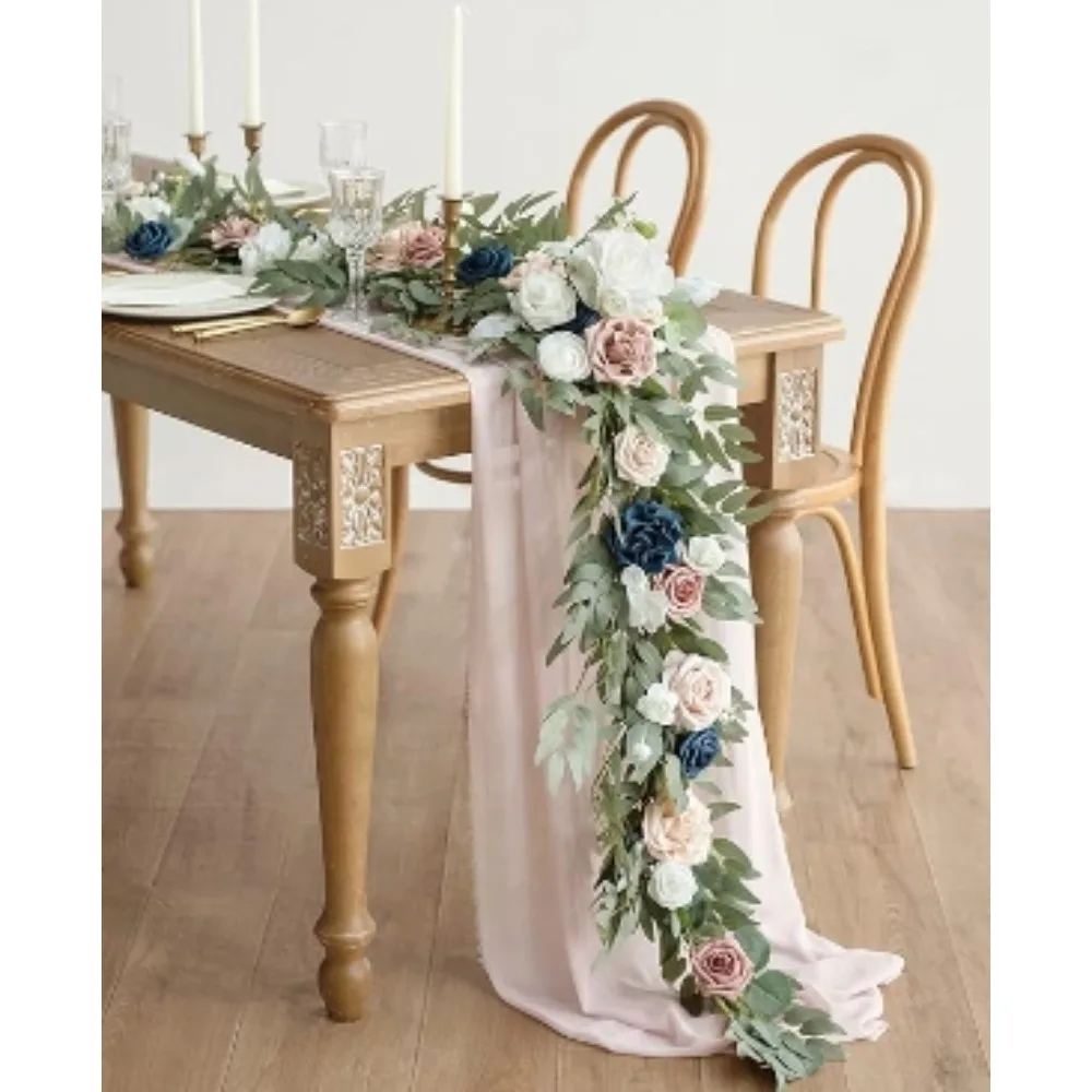 Eucalyptus Garland with Flowers,Table Runner with Flowers Handcrafted Wedding Centerpieces for Dinner Bridal Shower