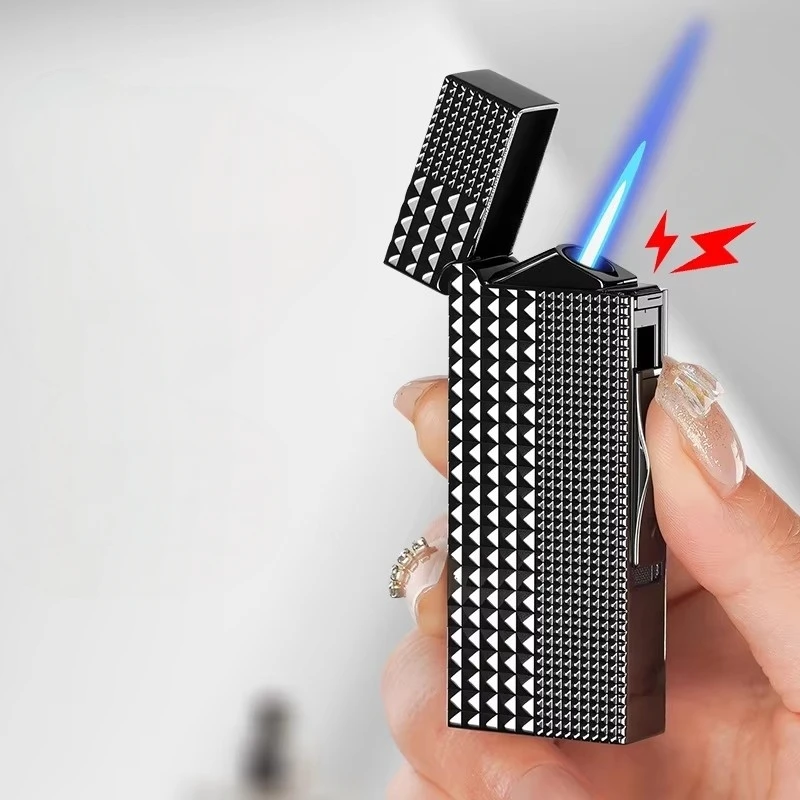 2026 Wave Shaped Paris Nail Steel Sound Loud Oblique Fire Straight Blue Flame Windproof Inflatable Lighter Smoking Tool Gift