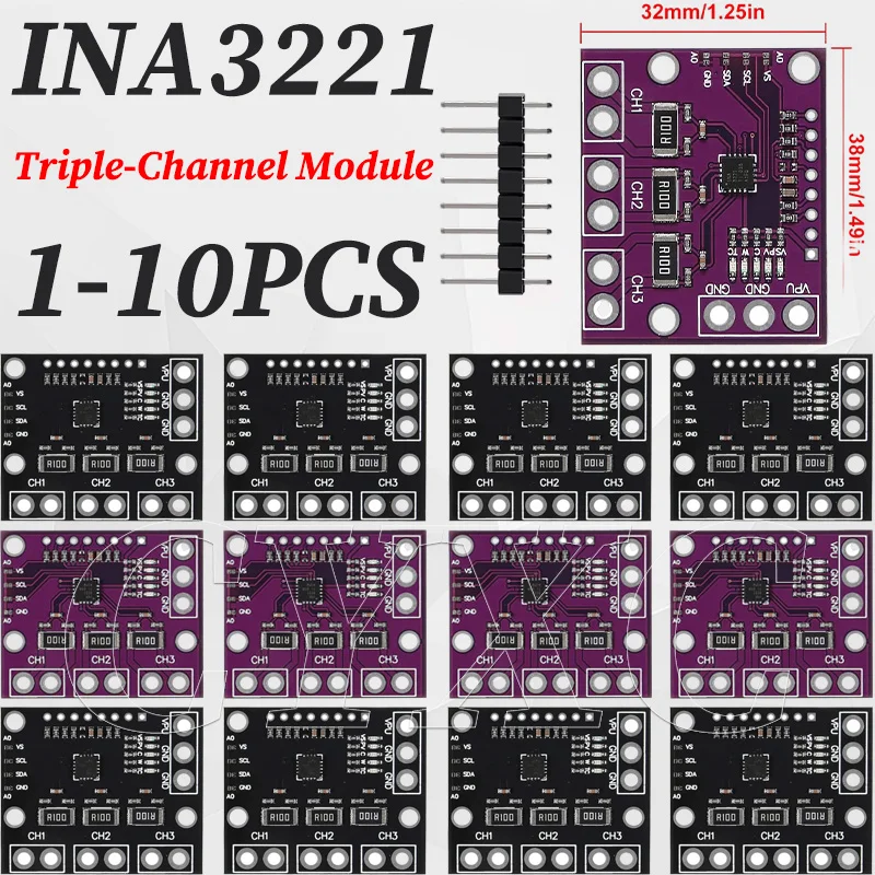 INA3221 Triple-Channel Shunt Current Voltage Monitor Sensor Low/High Side I2C Output Power Monitoring Control Module for INA219