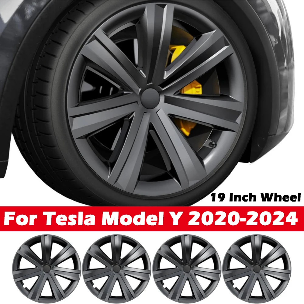 For Tesla Model Y 2020-2024 Hubcap,19 Inch Wheel Covers Hubcaps Hub Protector Replacement Accessories (Set of 4)