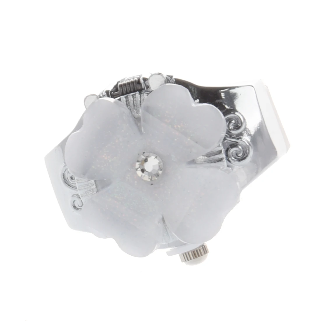 White Clover Round Dial Finger Ring Quartz Watch For