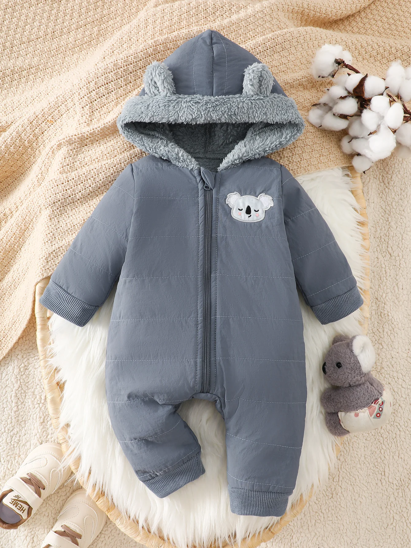 IURNXB Baby Romper Fleece Newborn One-piece Thicken Jumpsuit Hooded Infant Plush Outwear Homewear Outfits Warm Winter 1-18M