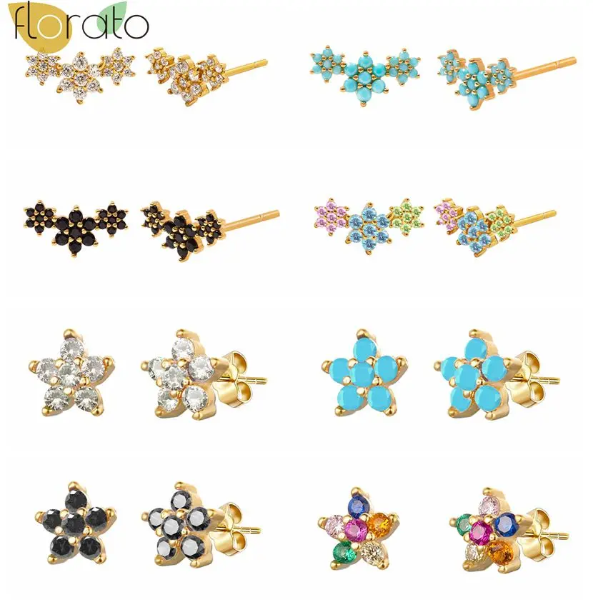 925 Sterling Silver Ear Needle Fashionable and Cute Stud Exquisite and Colorful Zircon Flower Series Earrings for Women Jewelry