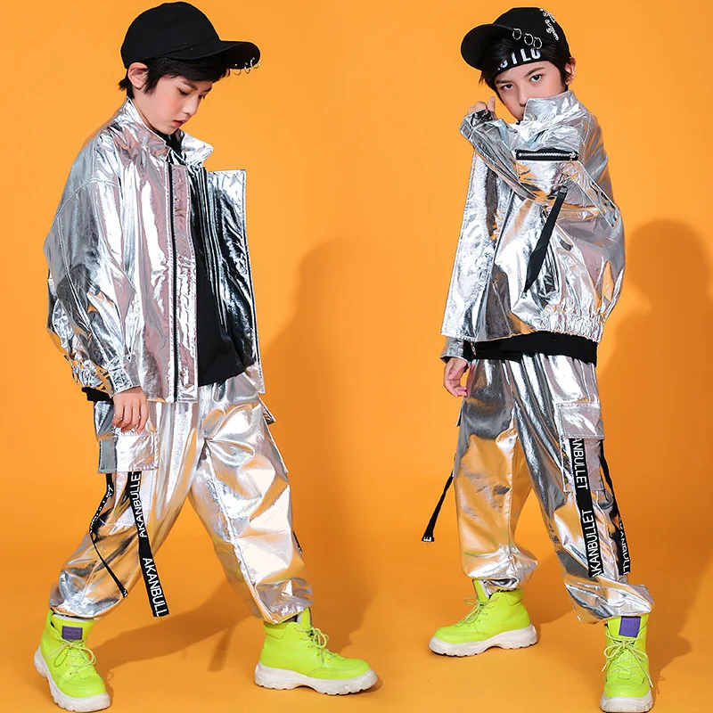 Jazz tambour vêtements de danse de rue argent brillant cuir Hiphop tenues salle de bal Hip Hop danse Rave vêtements