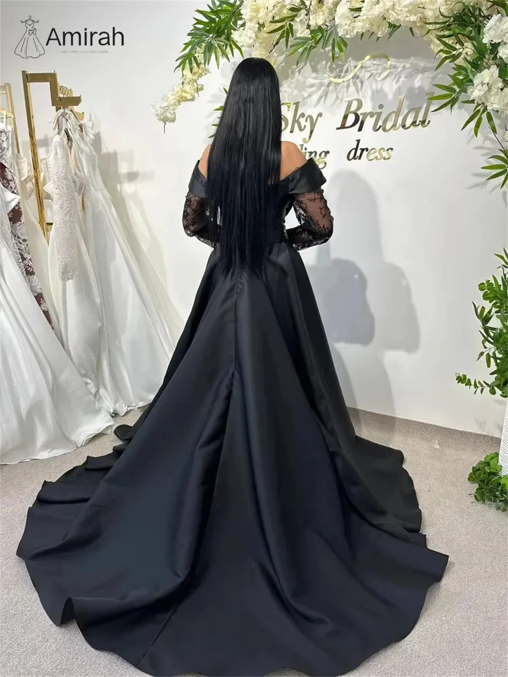 Amirah فساتين سهرة فاخرة من الساتان الأسود 2025 مصنوعة حسب الطلب فساتين لحضور الحفلات الموسيقية الأنيقة للمناسبات الخاصة خط فستاين سهرة/فساتين الحفلات