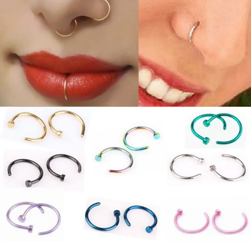 2/6/10Pcs Fake Nose Ring Lip Rings for Women, C Clip Lip Rings Nose Rings Hoop Fake Nose Piercing Jewelry Fake Earrings