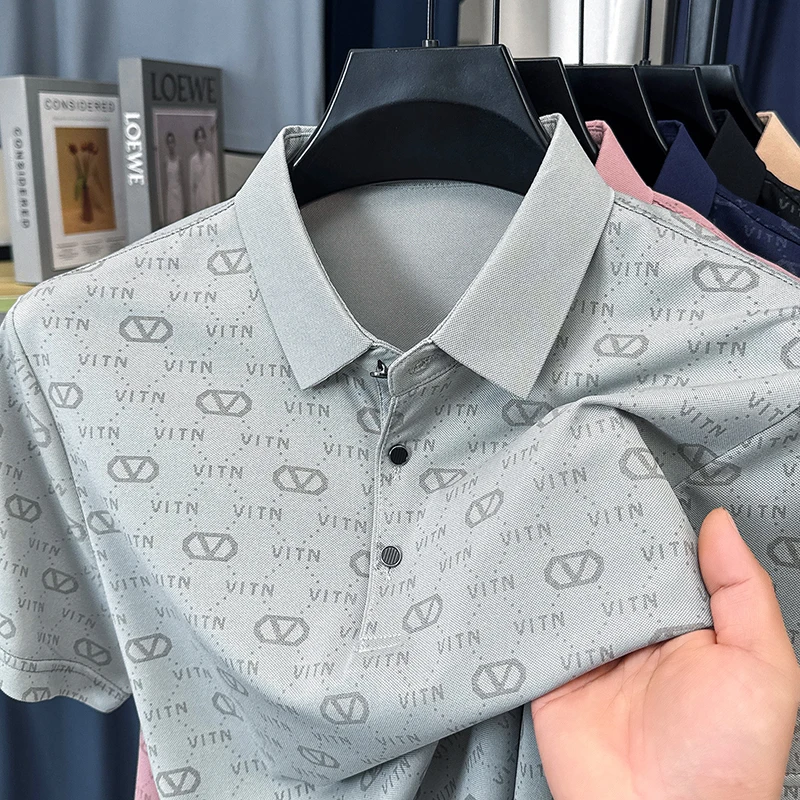 

High-end Summer Business Casual Breathable Cool Comfortable Lapel Polo Short Sleeve Korean Fashion Print Design Golf It Shirt