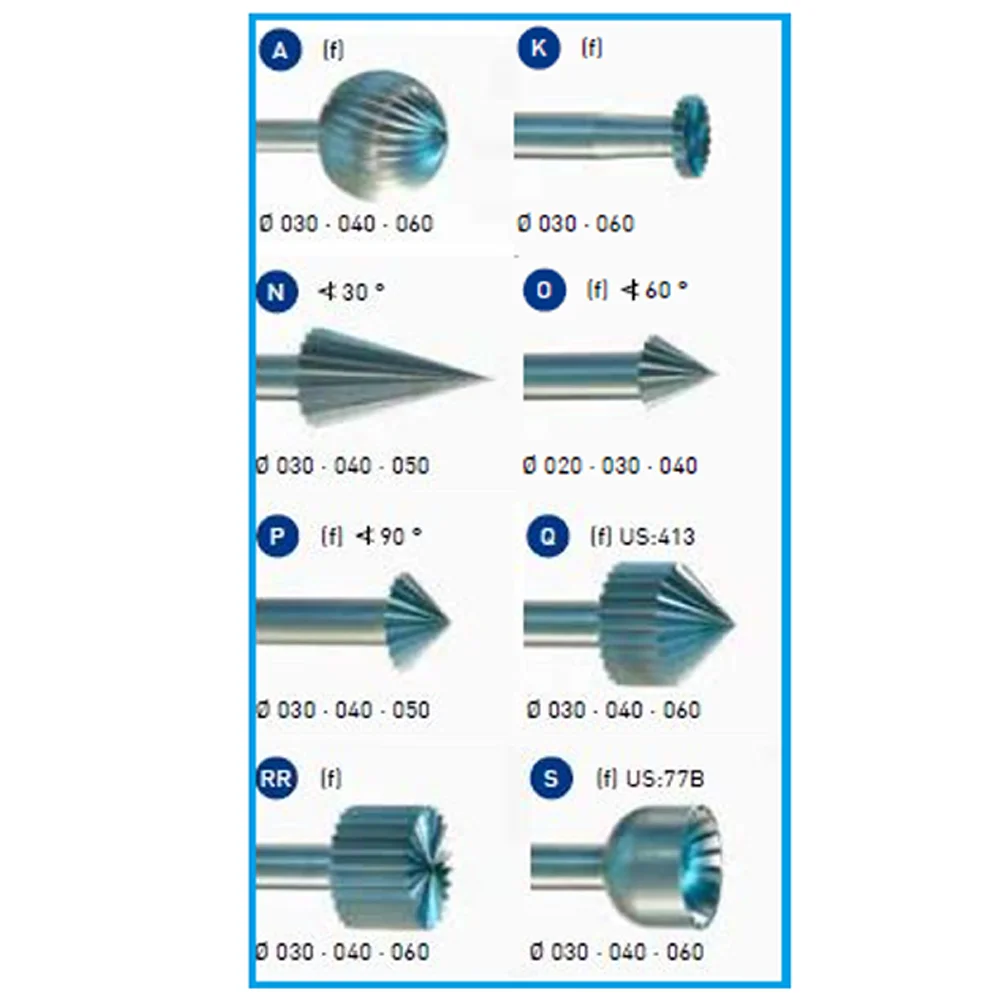 SUPER Q 23 Pcs Assorted Tool Steel Bur Set 8-Types 3-6mm Jewellery Soft Precious Metal Shaping Hollowing Rotary Burs Set