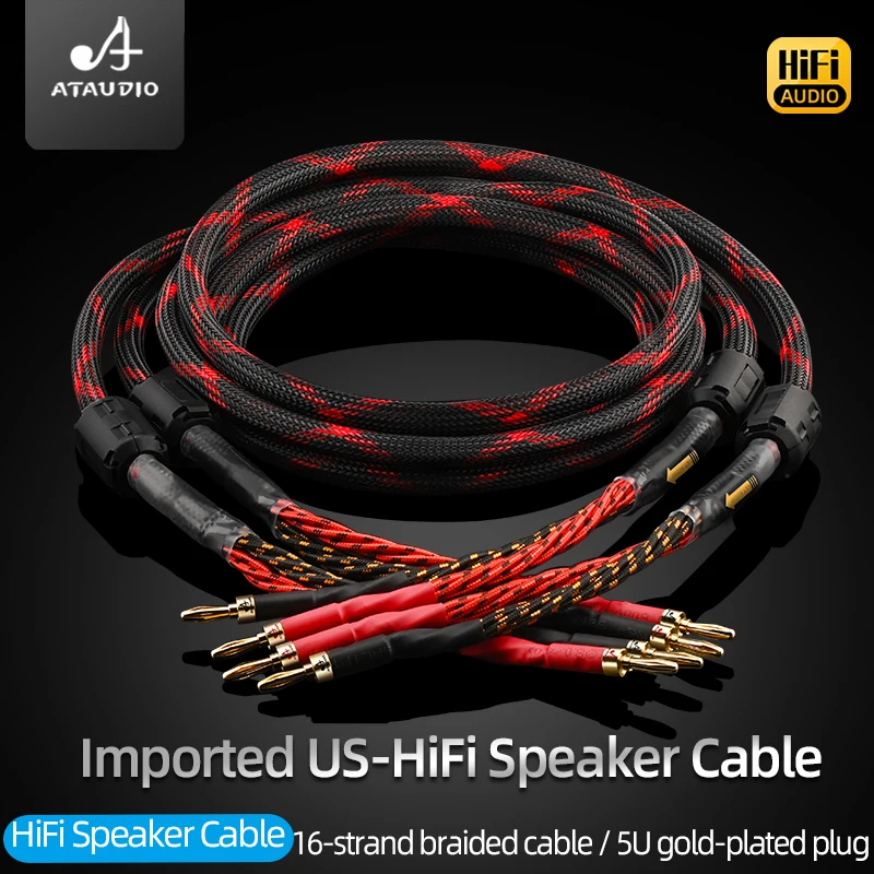 HiFi Speaker Cable Pair High Purity 6N OFC Core with Banana And Y 24K Gold Plug for Amplifier Speaker Hifi Horn Cable