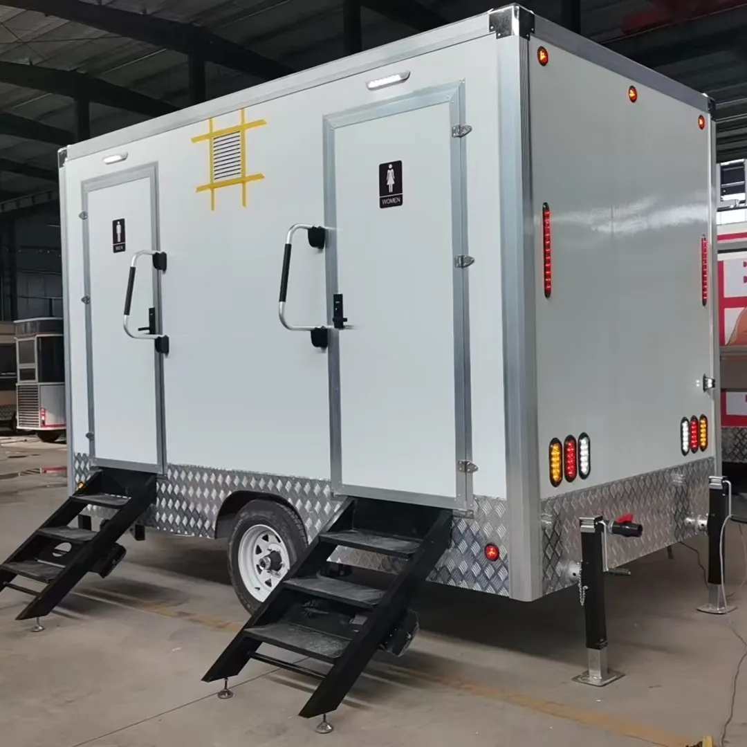Luxury Mobile Toilet Trailer 4 Stalls Self Contained Air Condition Heating Tempered Glass Shower Room for Outdoor Weddings