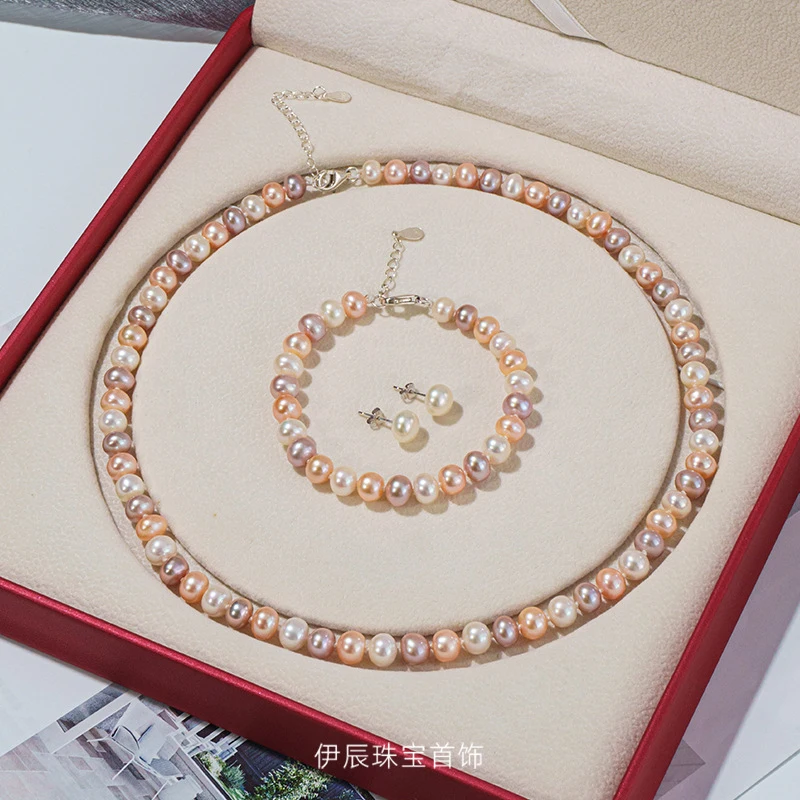 Collar de perlas naturales de agua dulce color caramelo para mujer, cadena de plata s925 con perlas casi redondas de alto brillo para la clavícula.