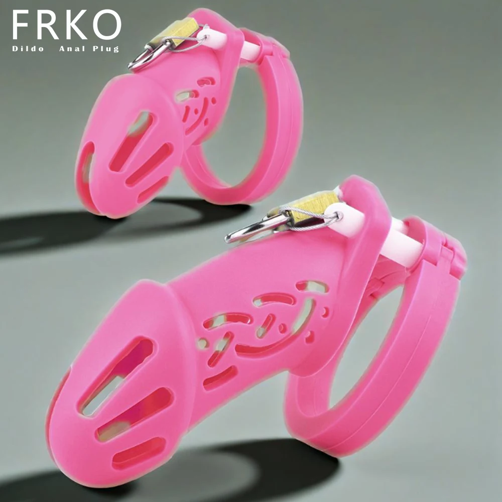 FRKO لينة سيليكون الوردي ذكر العفة قفص جهاز قابل للقفل حلقة لعبة الجنس مع 5 خاتم الديك القضيب كم للرجال BDSM السفينة من الولايات المتحدة الأمريكية