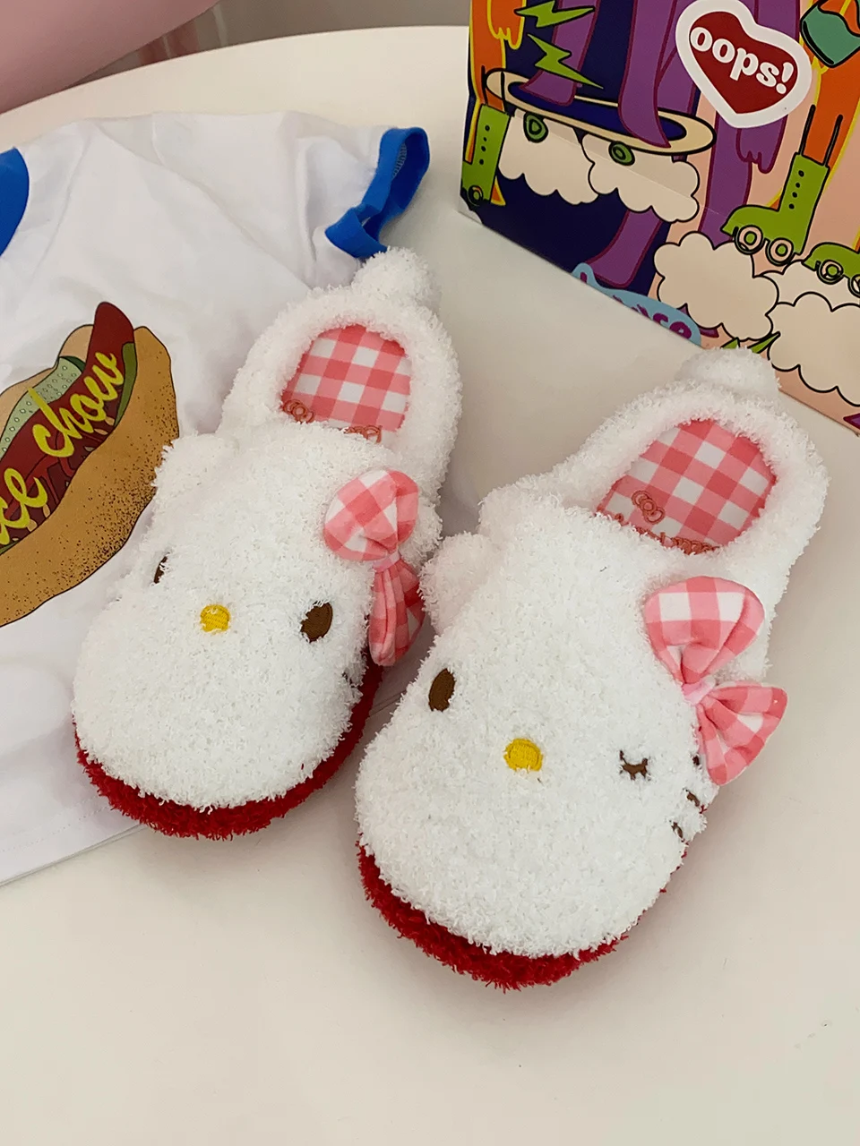 Cartoon Hello Kitty Slippers Lovely Japanese Style Indoor Shoes Sanrio Anime Girl Shoes Floor Slippers Warm Spring Autumn Flat