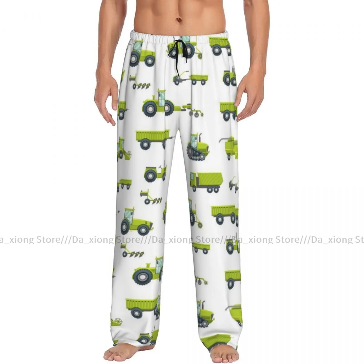 Men's Sleepwear Loose Sleep Pants Pajamas Green Farm Truck Car Long Lounge Bottoms Casual Homewear