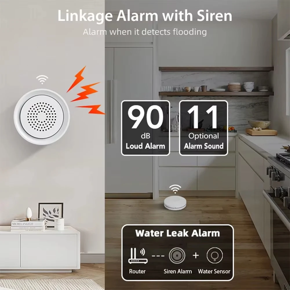 

CJSD-Wifi Water Leak Leakage Sensor Flood Detector With Siren Alarim Kit Tuya Smart Life App Control