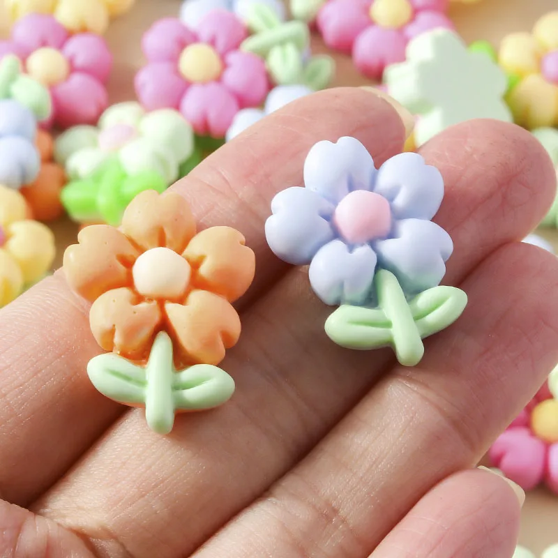 15Pcs Resin Charms Kawaii Colorful Spring Flower Flatback Cabochon Scrapbook DIY Bracelet Earring Charms Hairbow Decoration