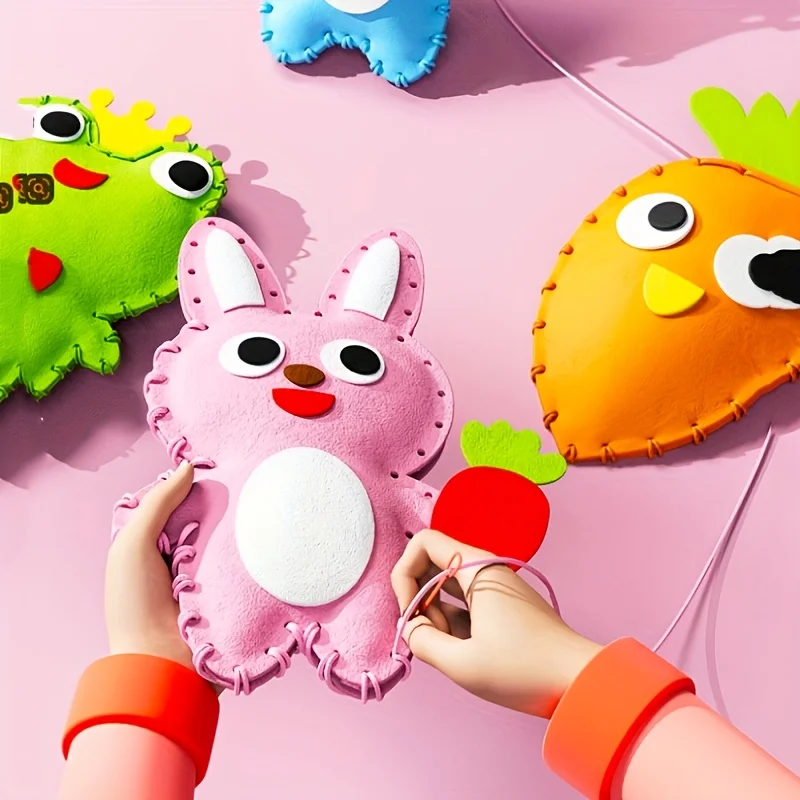 8PCS Complete Beginner Sewing Set  - Learn Sewing and Embroidery, Make Animals - Includes Fabric, Needles, and Thread -Best Gift