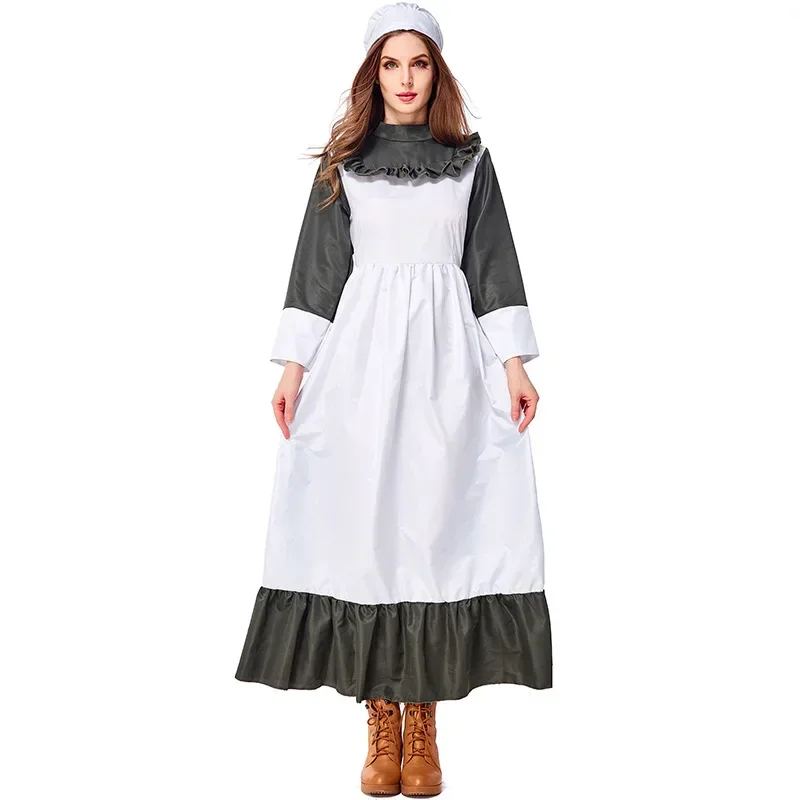 Colonial Village Woman Adult Costume Victorian Maid Cosplay Kitchen Cooking Uniform Halloween Purim Fancy Dress