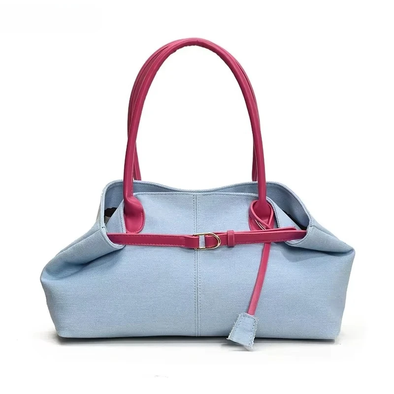 2025 Denim Shoulder Bag Women's New Fashionable Contrast Color Armpit Bag Large Capacity Commuter Handbag Tote Luxury Bag Female