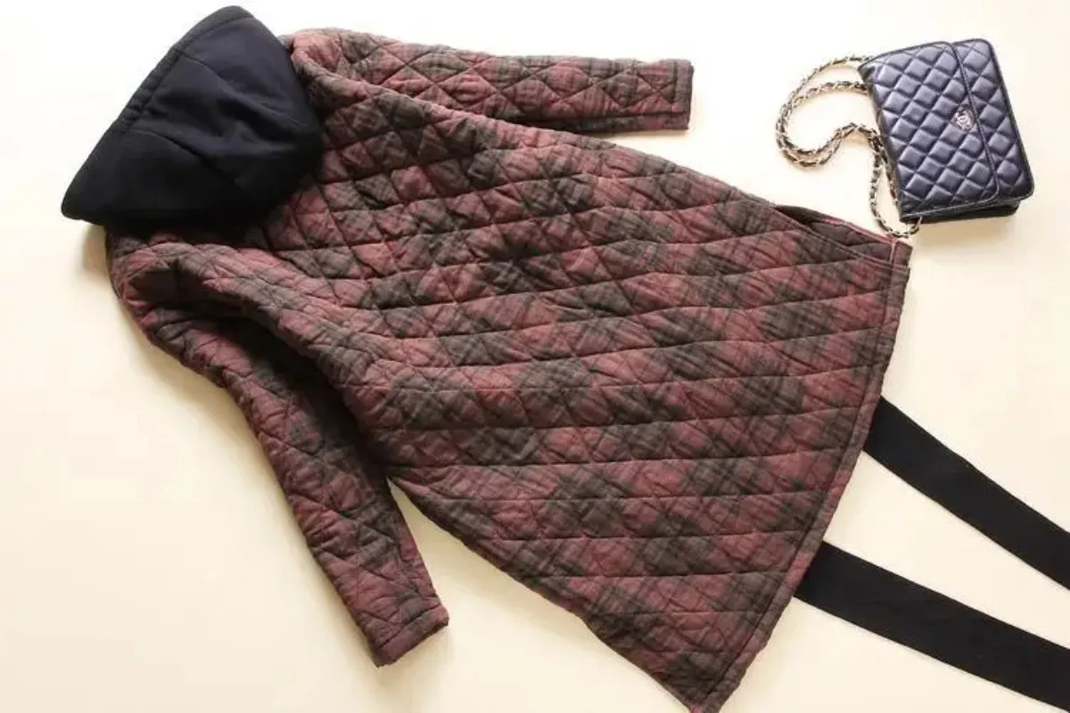 Retro Plaid Cotton Jaet Women's Winter Outerwear Loose Plus Size Hooded Cotton Coat Mid-Length Thiened Korean Sle