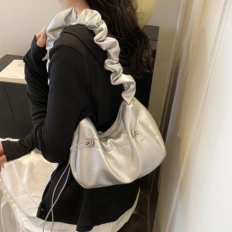 PU Leather Sweet Shoulder Bags Cute Lady Sliver Handbags Fresh Pink Casual Totes For Women Solid Elegant Packages For Girls