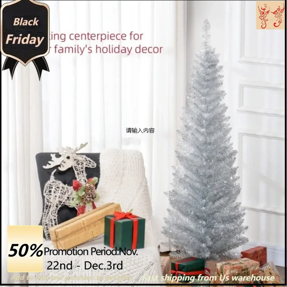 A 5-foot-long artificial Christmas tree with a slim pencil pattern of 294 branches adds a full and lush look to the tree