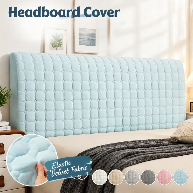 3D Grid Velvet Bed Headboard Cover Stretch Removable Bed Backrest Protector Dustproof Slipcover Anti Collision Bedroom Decor