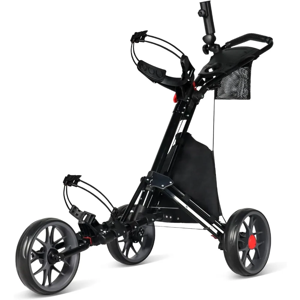 Golf Push Cart, 3 Wheel Golf Push Cart Foldable and Lightweight Pull Cart, Push Cart  Easy To Open/Fold, Golf Bag Cart