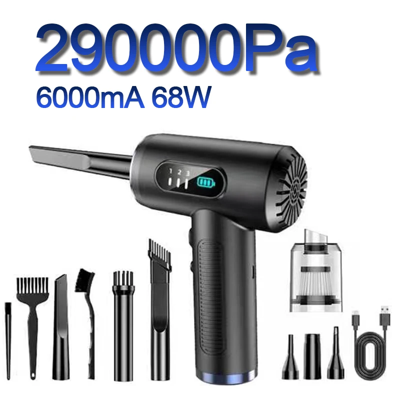 290000Pa Wireless Car Vacuum Cleaner Multifunctional 4 IN 1 Strong Suction Handheld Blow Pump Cordless 68W 6000mha For Car Home