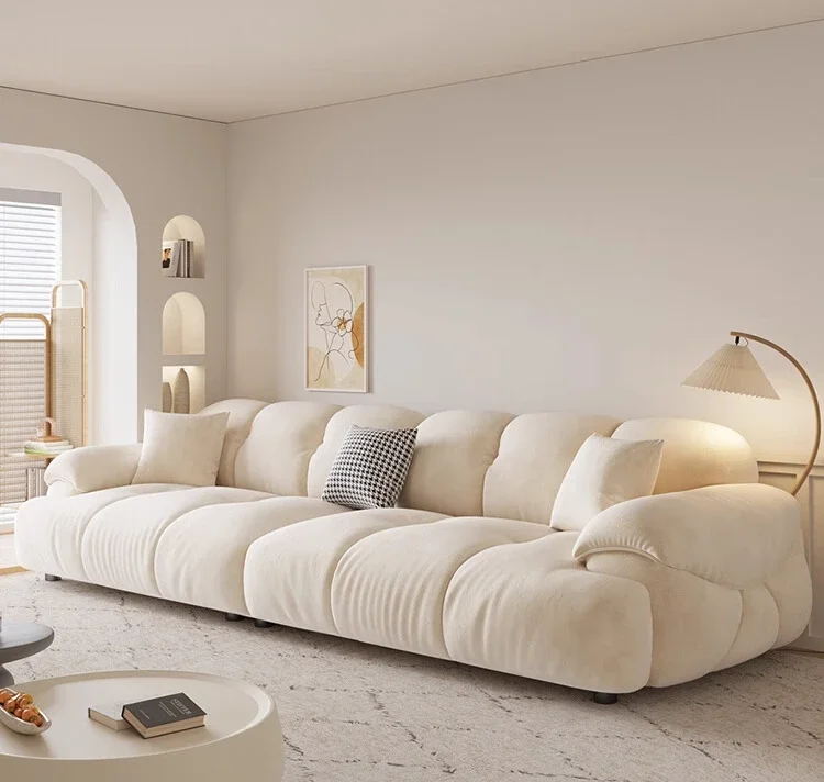 

Sofa living room home cream style retro small apartment straight row marshmallow sofa skin milk fleece