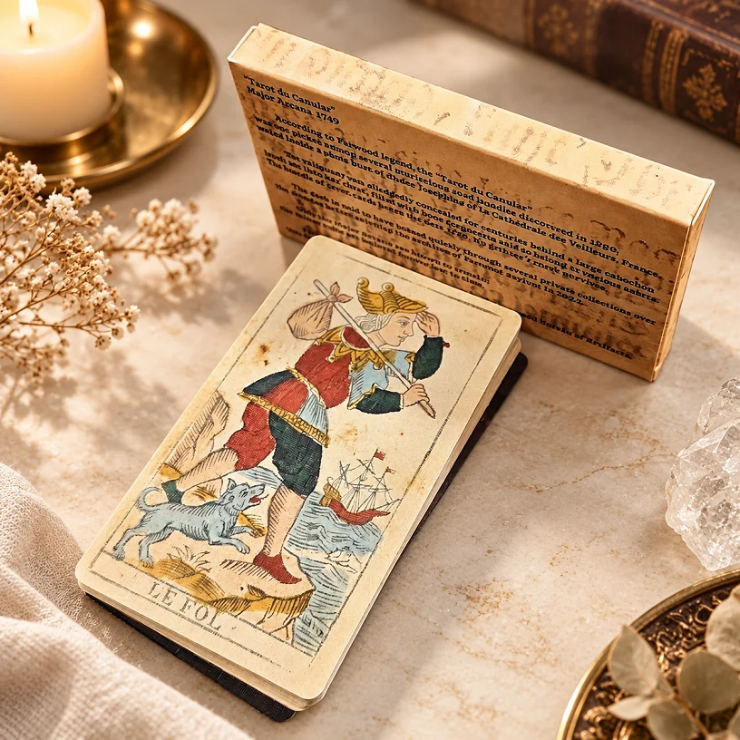 Tarot Du Canular 1749 Vintage Tarot Cards, 22 Major Arcana, 10.5*6cm Antique French Divination Cards Double-embossed Cardstock
