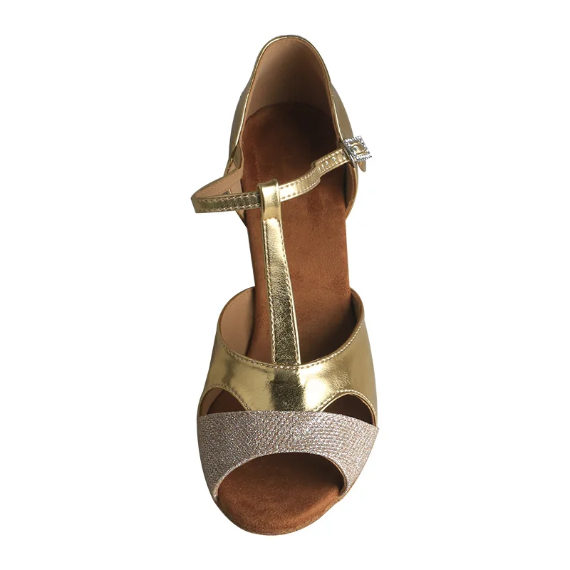 Sapatos de Dança Latina Salto Baixo para Mulheres, Salão de Baile Salsa, Sapatos de Dança Tango, Dourado, Vênus, Lure