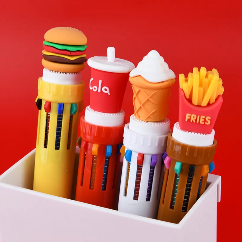 10 Màu Sắc Dễ Thương Sáng Tạo Bút Bi Trường Văn Phòng Cung Cấp Văn Phòng Phẩm Than Cốc Burger Khoai Tây Chiên Silicone Nhiều Màu Bút Bi