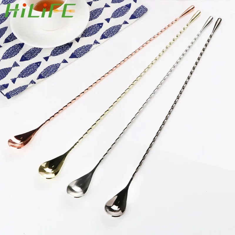 HILIFE Cuchara Mezcladora de Acero Inoxidable de 30/40cm, Cuchara para Cócteles con Patrón Espiral, Herramientas de Barman, Cuchara Teardrop, Utensilio de Bar