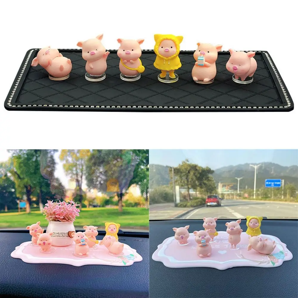 

6Pcs Cute Statue Cartoon Car Ornaments Piggy Center Console Decoration Car Dashboard Toy Dolls Auto Accessories